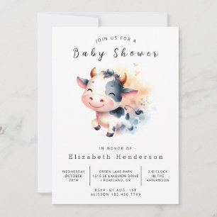 Invitación Baby Shower de vaca única para animales felices