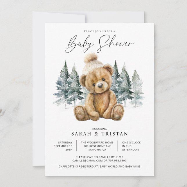 Invitación Baby Shower de vacaciones de invierno (Anverso)