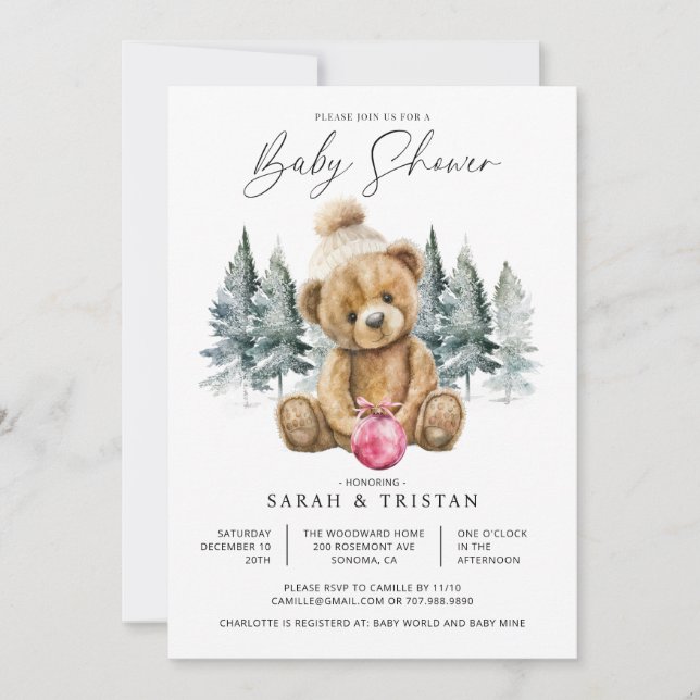 Invitación Baby Shower de vacaciones de invierno (Anverso)