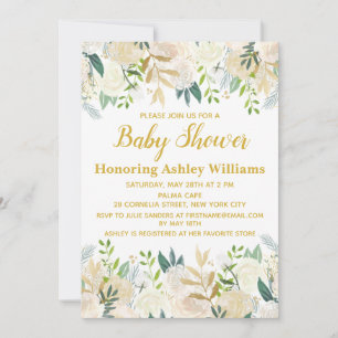 Invitación Baby Shower de vegetación botánica White and Gold