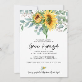 Invitación Baby Shower de vegetación de eucalipto de girasol