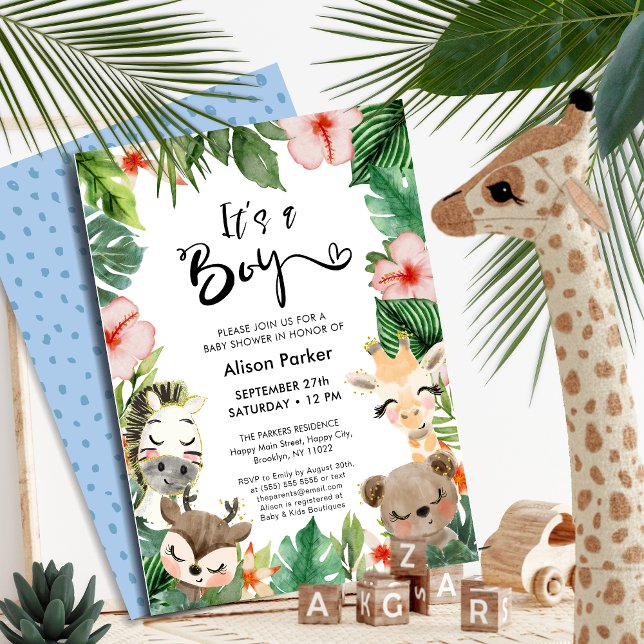 Invitación Baby Shower de vegetación tropical de Boy Jungle S (Subido por el creador)