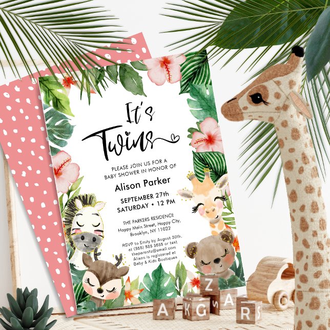 Invitación Baby Shower de vegetación tropical de Twin Jungle  (Subido por el creador)