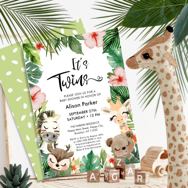 Invitación Baby Shower de vegetación tropical de Twin Jungle  (Subido por el creador)