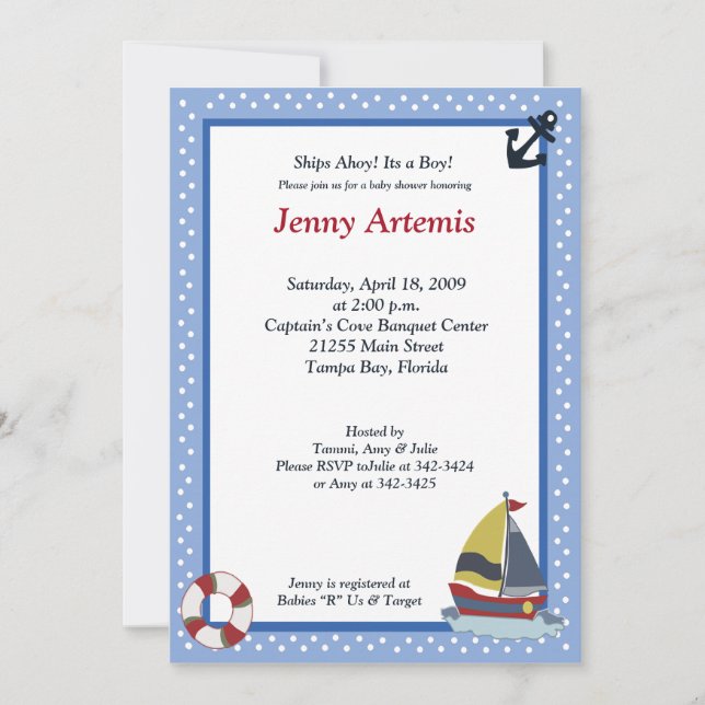 Invitación Baby Shower de Vela Away Ocean Blue 5x7 (Anverso)