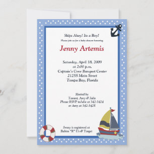 Invitación Baby Shower de Vela Away Ocean Blue 5x7