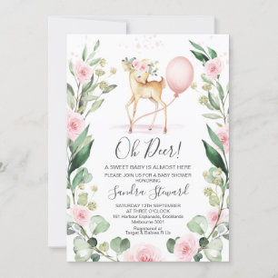 Invitación Baby Shower de venado de flores rusas rosadas