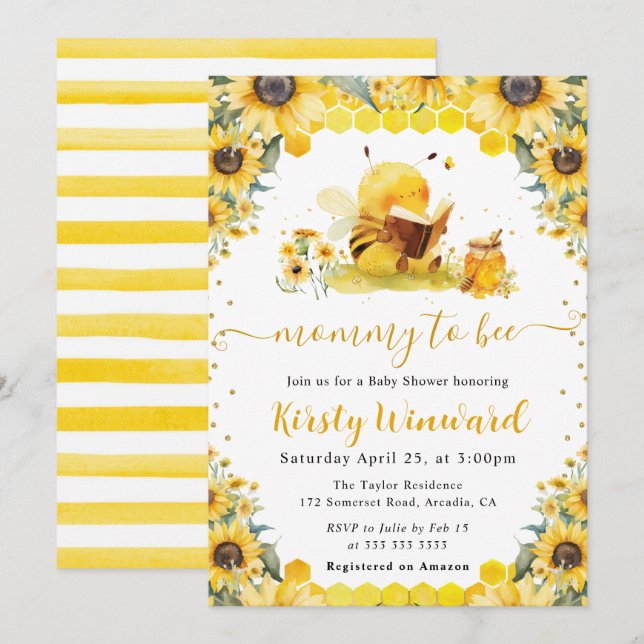 Invitación Baby Shower de verano acuático y girasoles (Anverso / Reverso)