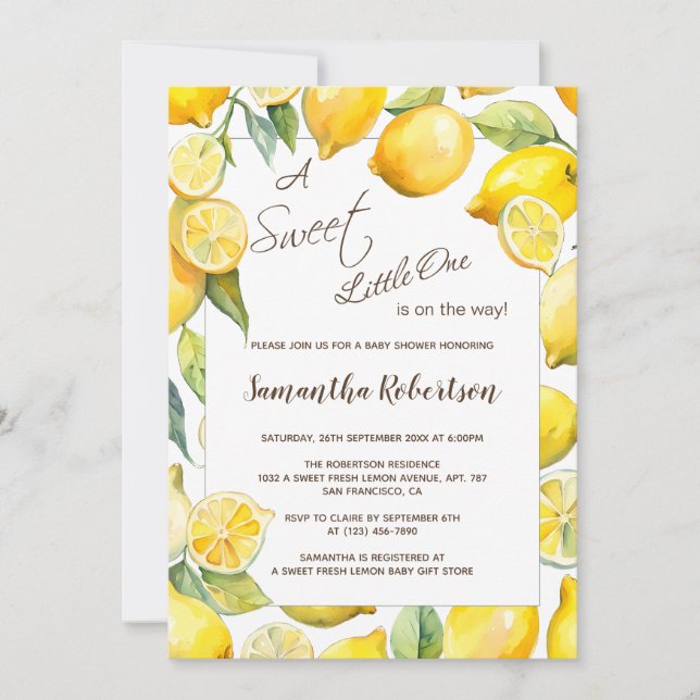 Invitación Baby Shower de verano de Cítricos de Fruta de Limó (Anverso)
