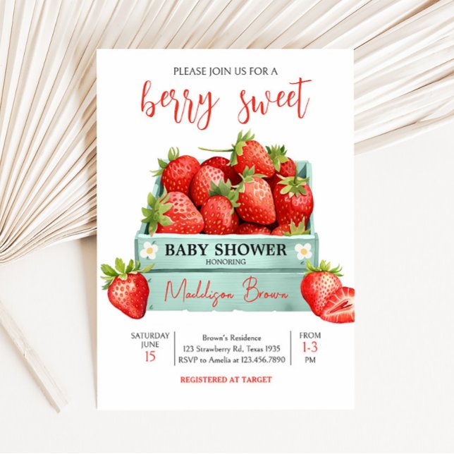 Invitación Baby Shower de verano de fresa (Berry Sweet Baby Shower Invitation)