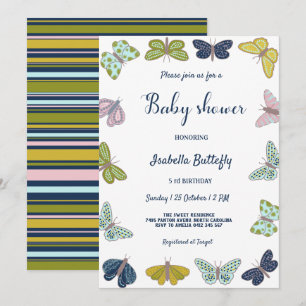 Invitación Baby Shower de verano de mariposa colorida