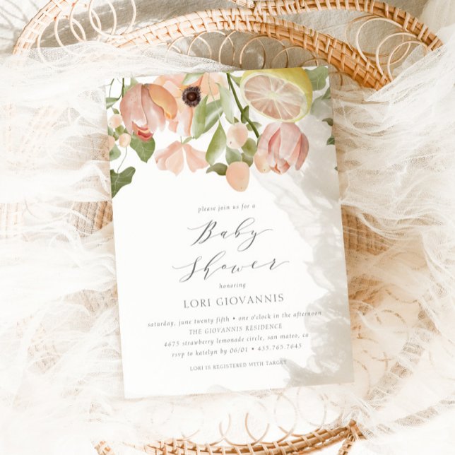 Invitación Baby Shower de verano de primavera rosada moderna (Subido por el creador)