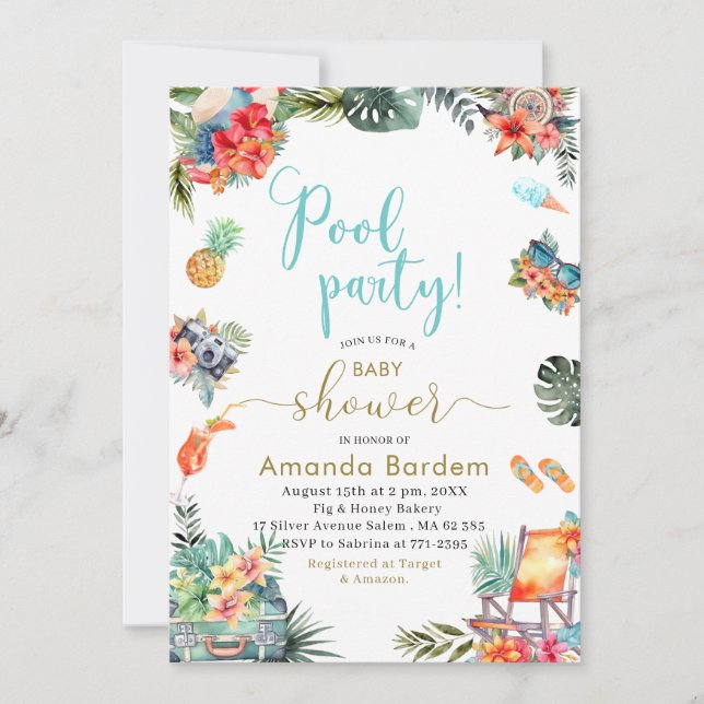 Invitación Baby Shower de verano de verano de acuarela tropic (Anverso)