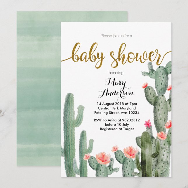 Invitación Baby Shower de verano exitosa de oro ro (Anverso / Reverso)
