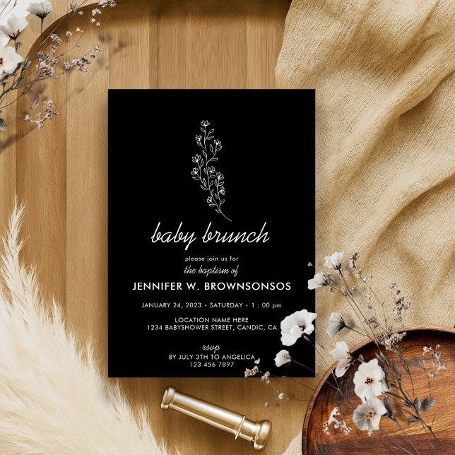 Invitación Baby Shower de verano floral en blanco y negro (Subido por el creador)