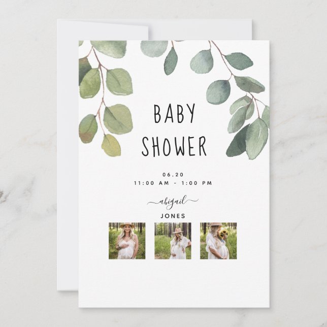 Invitación Baby Shower de verde Collage de fotos moderno (Anverso)