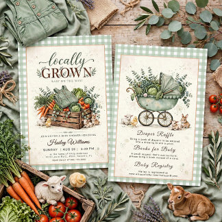 Invitación Baby Shower de Verde Salvia Localmente Cultivado