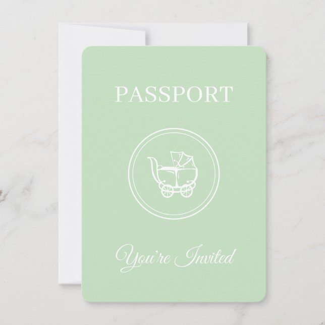 Invitación Baby Shower de viajes de pasaporte neutro de géner (Anverso)