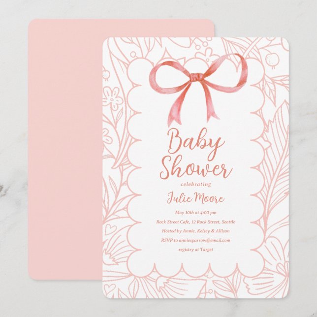 Invitación Baby Shower de Vieira Rosada (Anverso / Reverso)