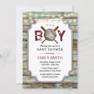 Invitación Baby Shower de Vintage Baseball Rustic Wood Boy