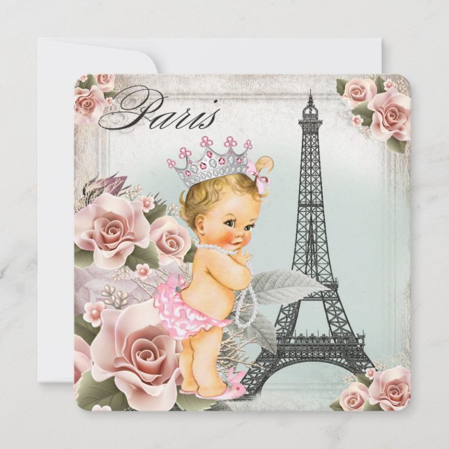 Invitación Baby Shower de Vintage Blonde Princess Paris (Anverso)