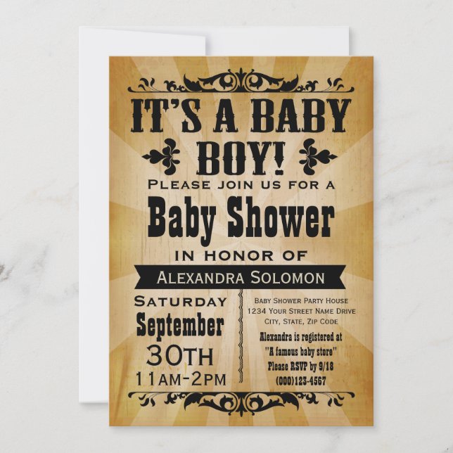 Invitación Baby Shower de Vintage Country Boy (Anverso)