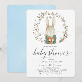 Invitación Baby Shower de Vintage Rabbit Botanical Blue Boy