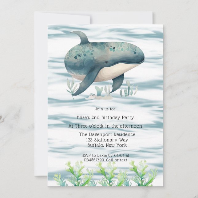 Invitación Baby Shower de Watercolor Blue Whale Boy (Anverso)