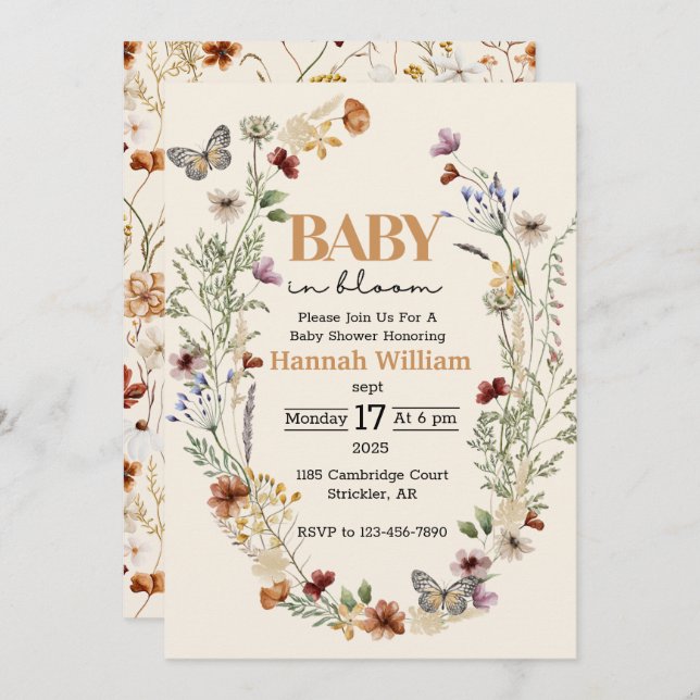 Invitación Baby Shower de Watercolor Meadow Flower (Anverso / Reverso)