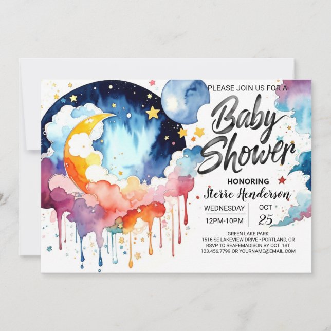 Invitación Baby Shower de Watercolor Night (Anverso)