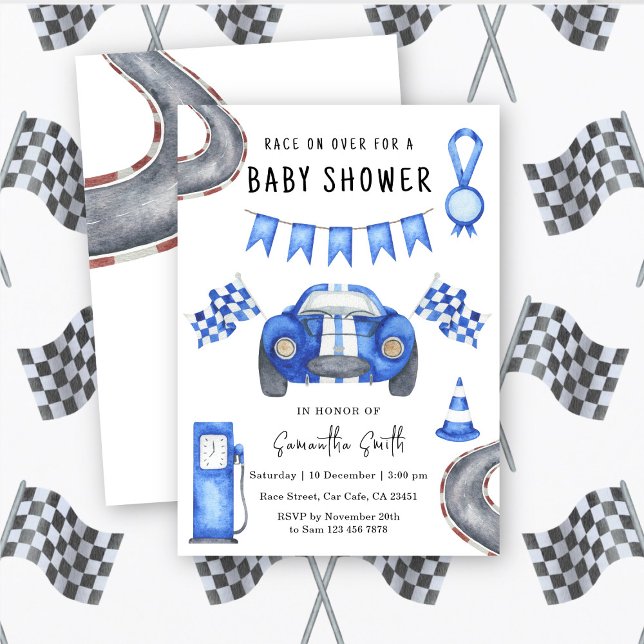 Invitación Baby Shower de Watercolor Race Car (Subido por el creador)