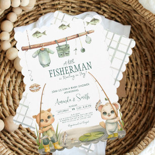 Invitación Baby Shower de Watercolor Rustic Little Fisherman