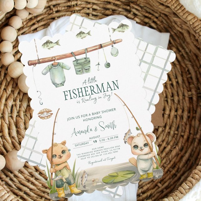 Invitación Baby Shower de Watercolor Rustic Little Fisherman (Subido por el creador)