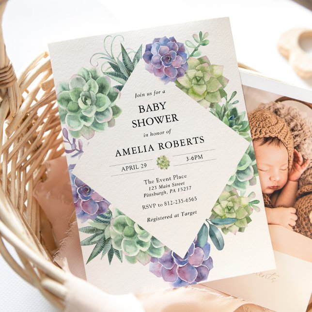 Invitación Baby Shower de Watercolor Succulens (Subido por el creador)