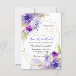 Invitación Baby Shower de Watercolor Violet Purple Peonies