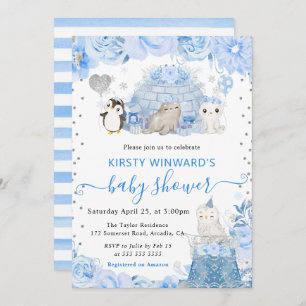 Invitación Baby Shower de Watercolor Winter Arctic Animals