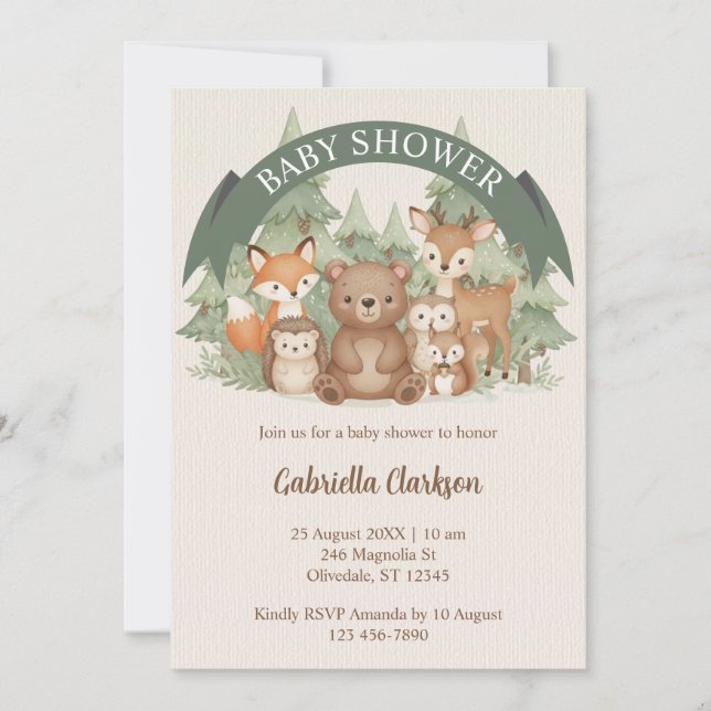 Invitación Baby Shower de Watercolor Woodland Animals (Anverso)