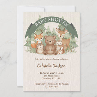 Invitación Baby Shower de Watercolor Woodland Animals