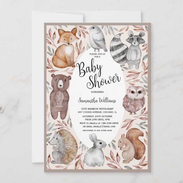 Invitación Baby Shower de Watercolor Woodland Animals (Anverso)