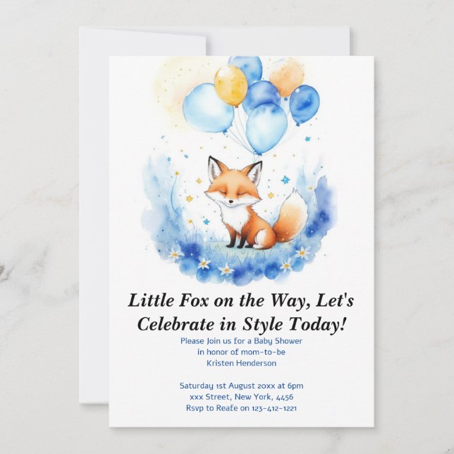 Invitación Baby Shower de Watercolor Woodland Fox (Anverso)
