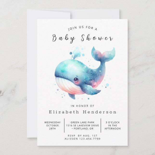 Invitación Baby Shower de Whale digital de Whimsy (Anverso)