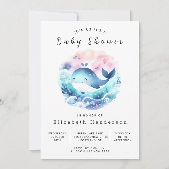 Invitación Baby Shower de Whale digital de Whimsy (Anverso)