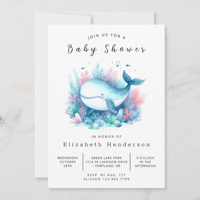 Invitación Baby Shower de Whale digital de Whimsy (Anverso)