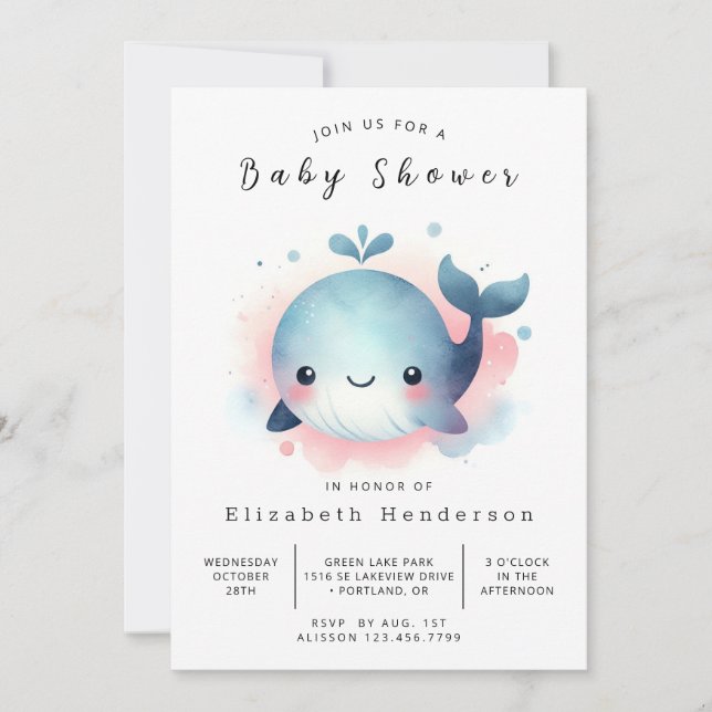 Invitación Baby Shower de Whale Whimsy Online (Anverso)