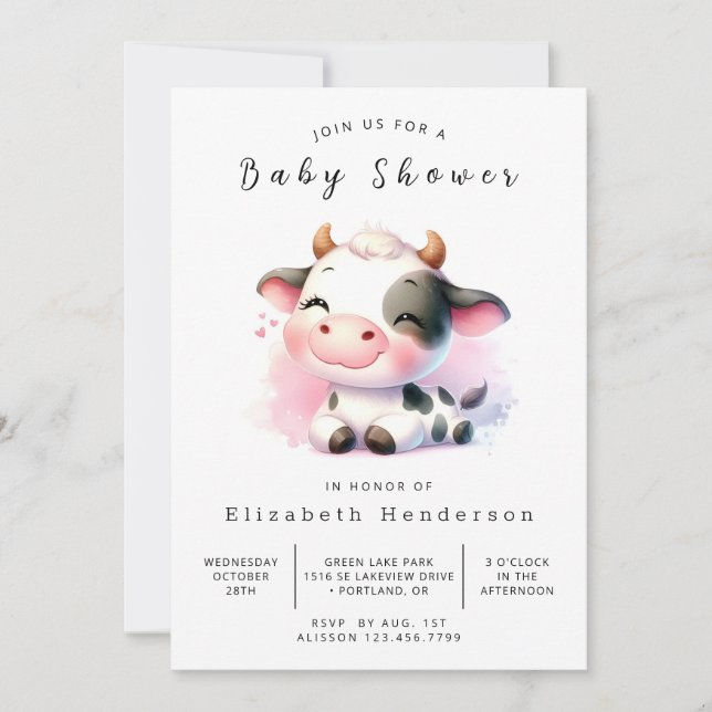 Invitación Baby Shower de Whimsical Fun Cow (Anverso)