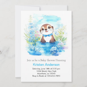 Invitación Baby Shower de Whimsical Otter's Blue Floral Boy