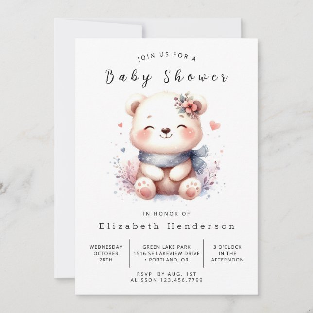 Invitación Baby Shower de Whimsy Baby Bear (Anverso)