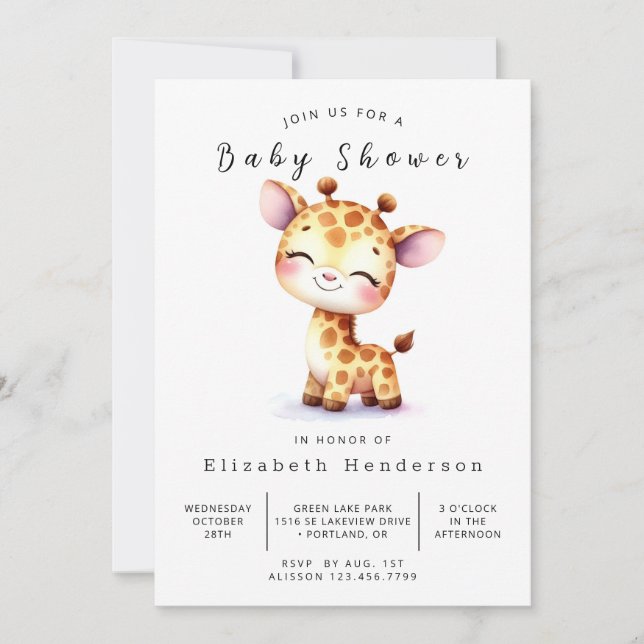 Invitación Baby Shower de Whimsy Editable Giraffe (Anverso)