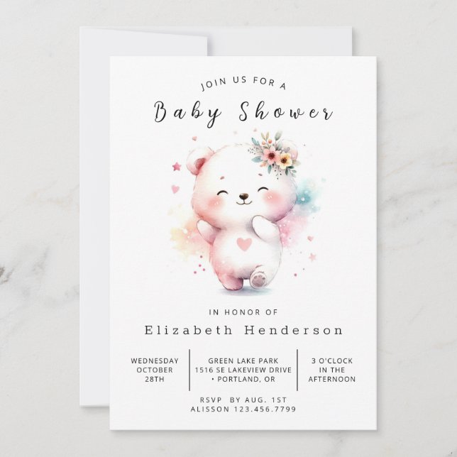 Invitación Baby Shower de Whimsy Happy Bear (Anverso)