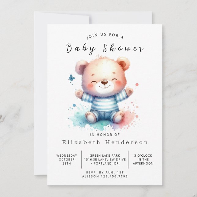 Invitación Baby Shower de Whimsy Online Bear (Anverso)